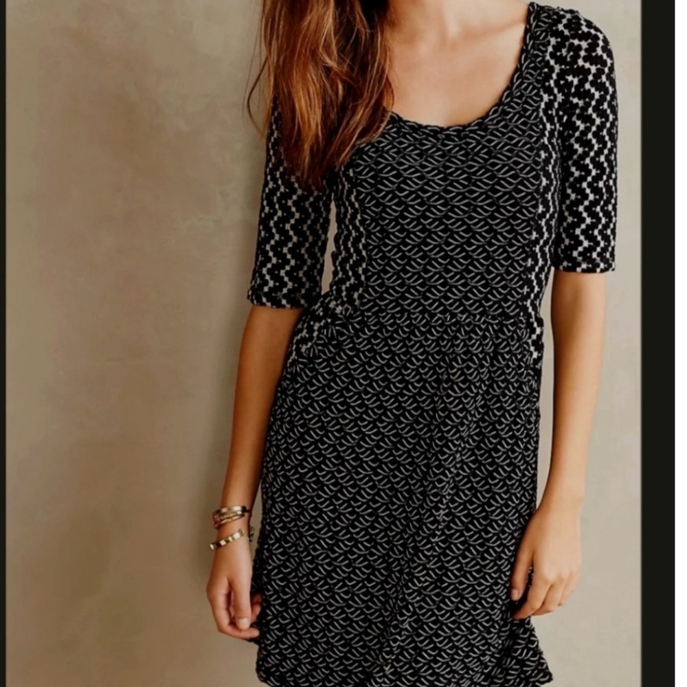 Anthropologie Saturday Sunday Black White Mixed Print Pocket Dress Large‎ L